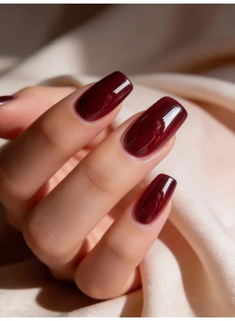 HTKCRX Metallic Burgundy Mirror Press On Nails | Chrome Shine Fake Nails | Reusable & Scratch Resistant | Eco ABS Nail Tips | Perfect for Work, Party & Wedding | Natural Fit Without Damage - Image 4